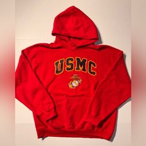 Vtg USMC Eagle Globe Anchor Crest Logo Y2K Pullover Hoodie Sweatshirt Mens XL